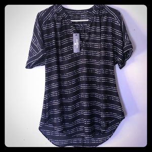 Black and white striped see through blouse